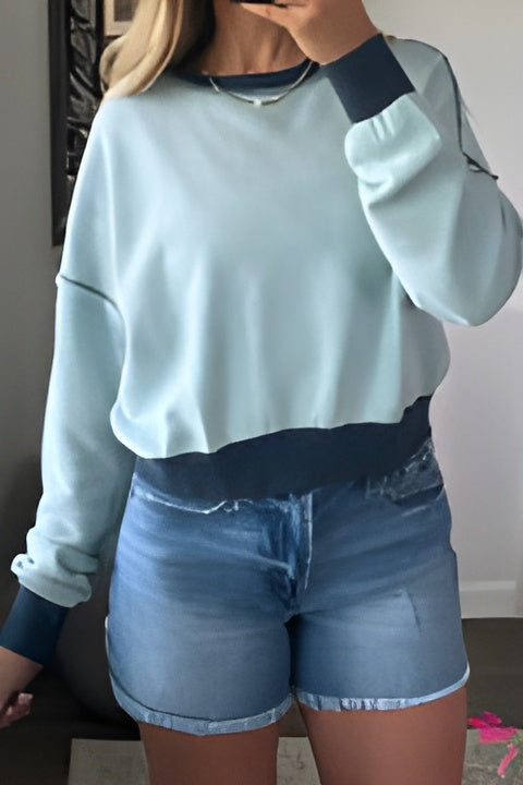 Iceland Blue Contrast Edge Crop Sweatshirt