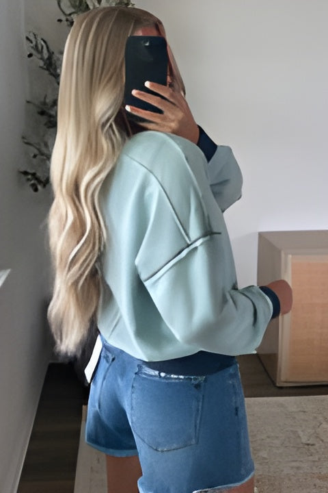 Iceland Blue Contrast Edge Crop Sweatshirt