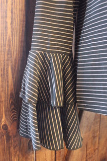 Olive Stripe Ruffle Sleve Blouse