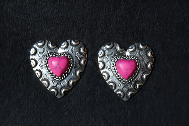 Pink Heart Concho Stud Earrings