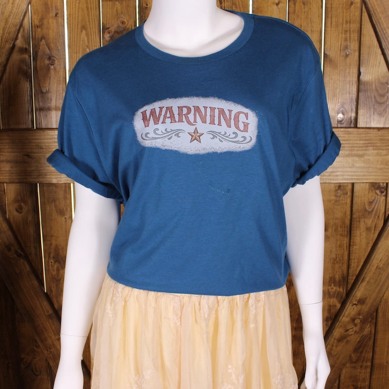 Warning Graphic Tee – Canvas Teal Comfort Colors Round Neck Shirt