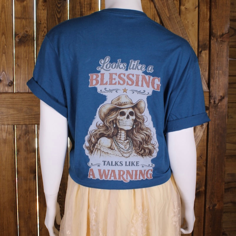 Warning Graphic Tee – Canvas Teal Comfort Colors Round Neck Shirt