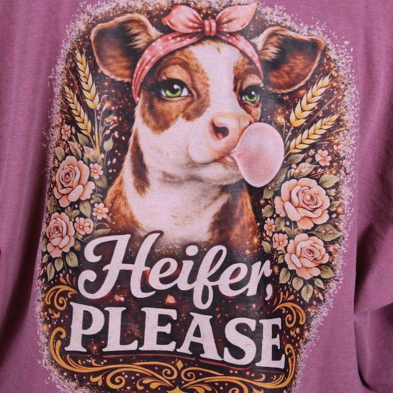 Heifer Please- Rory Cow tee (Plum | Comfort Colors)