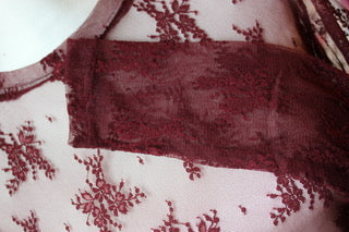 burgundy lace mesh top