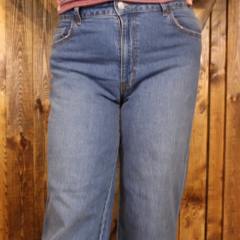 High Rise Cuffed Wide Leg Denim Jeans