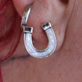 White opal horseshoe earrings