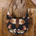 Western Floral Bag | Canvas Shoulder Purse with Leather Strap