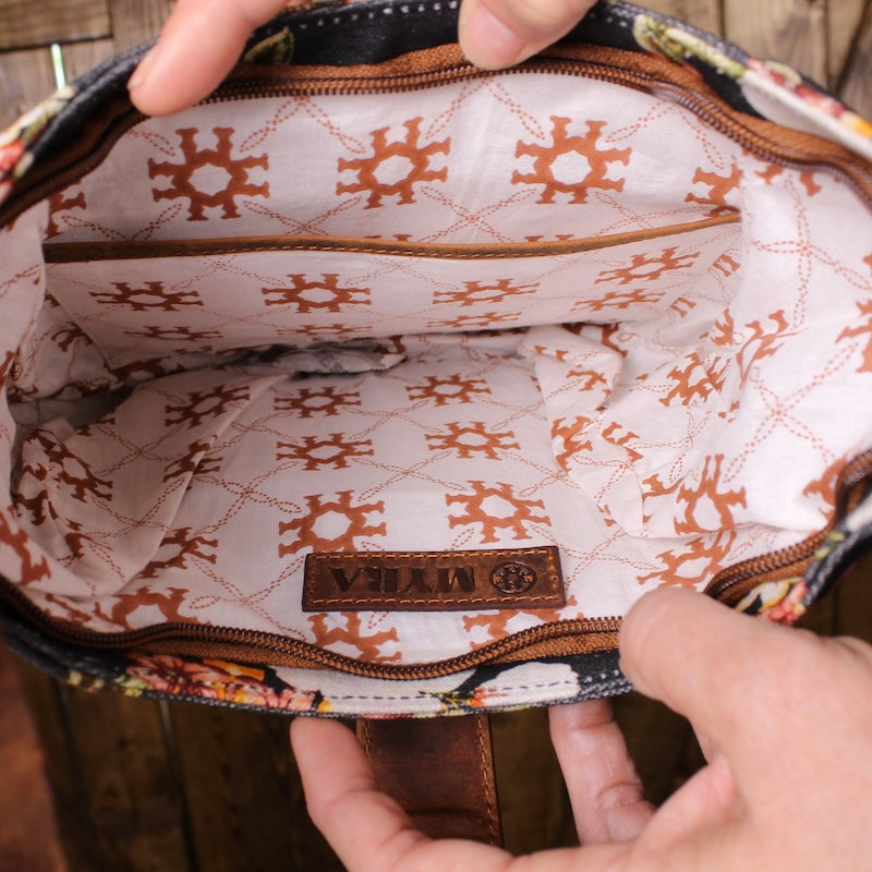 Western Floral Bag | Canvas Shoulder Purse with Leather Strap