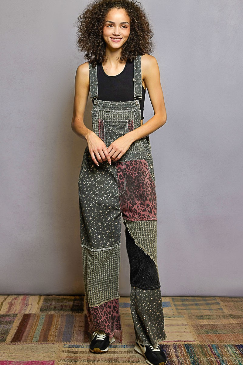 Patchwork Porch Overalls Black