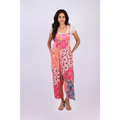 Floral patchwork pink overalls with adjustable straps and wide legs
