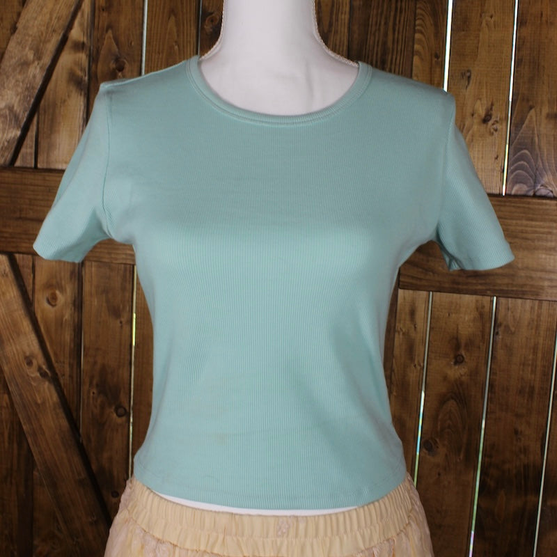 Ribbed Cropped Fitted Tee | Mint