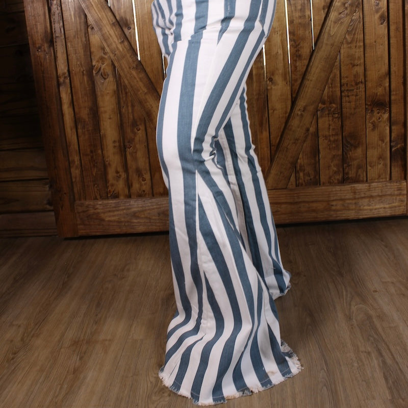 Striped Flare Jeans | High Waist Bell Bottom Denim Pants