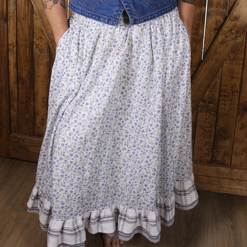 Modest Floral Midi Skirt with Pockets | Blue Boho Skirt