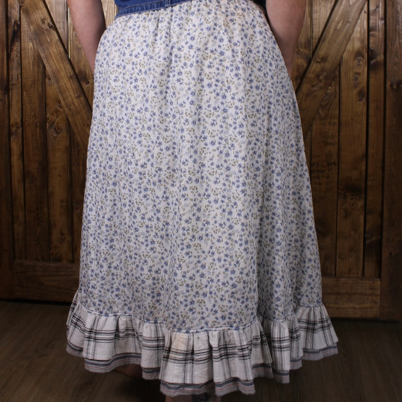 Modest Floral Midi Skirt with Pockets | Blue Boho Skirt