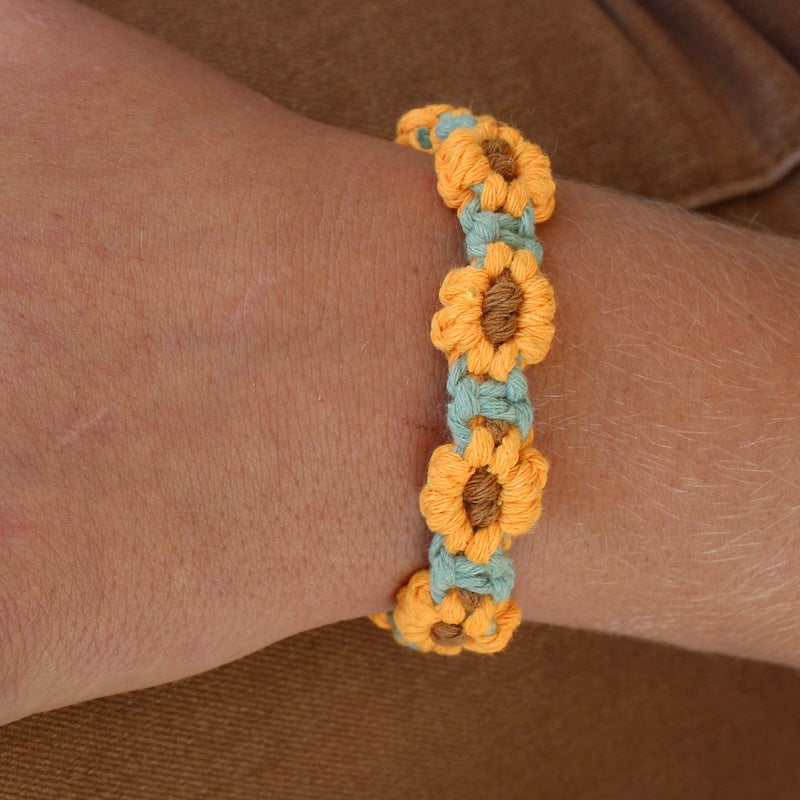 Sunflower Crochet Bracelet – Boho Floral Wristlet