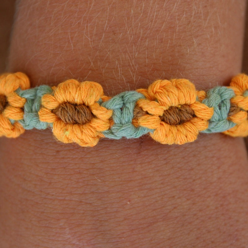 Sunflower Crochet Bracelet – Boho Floral Wristlet