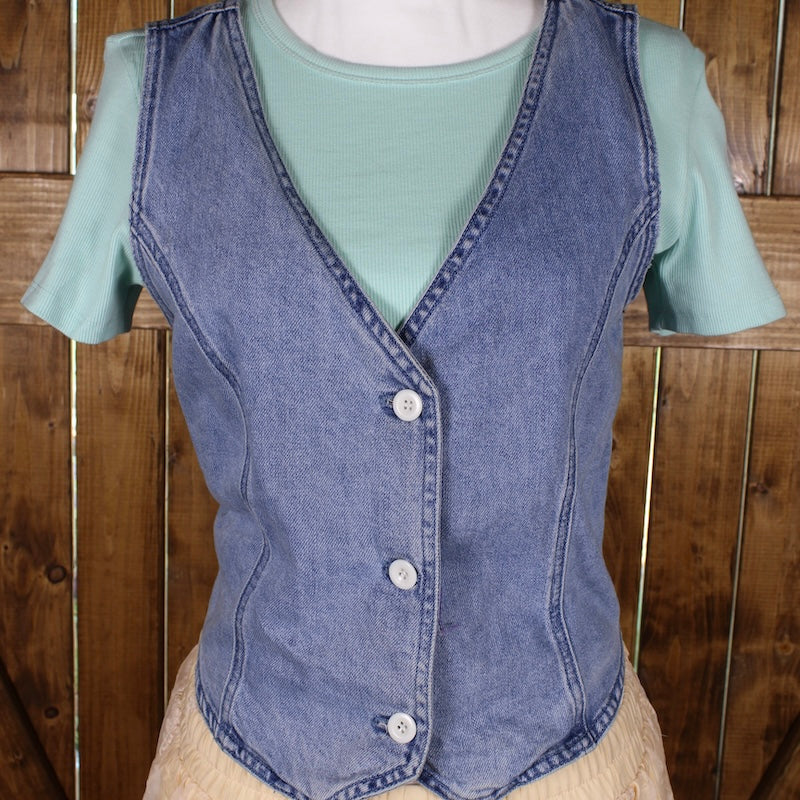Cropped Denim Vest Top | Western Button Front Festival Top