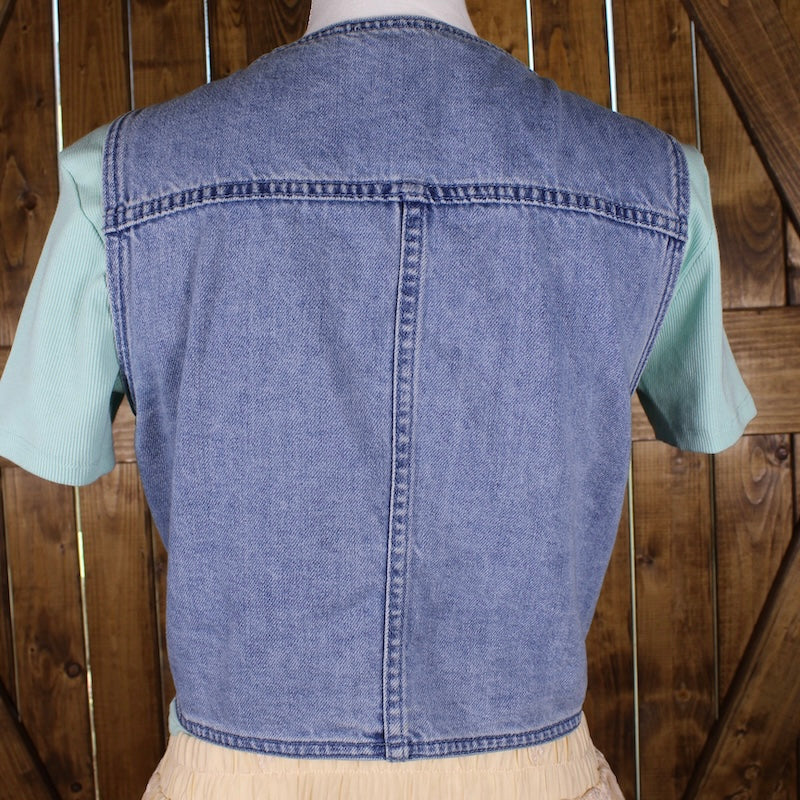 Cropped Denim Vest Top | Western Button Front Festival Top