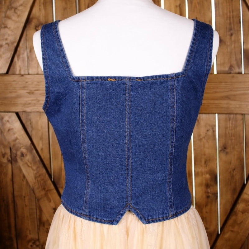 Denim Vest Top for Women | Button Front Cropped Western Top